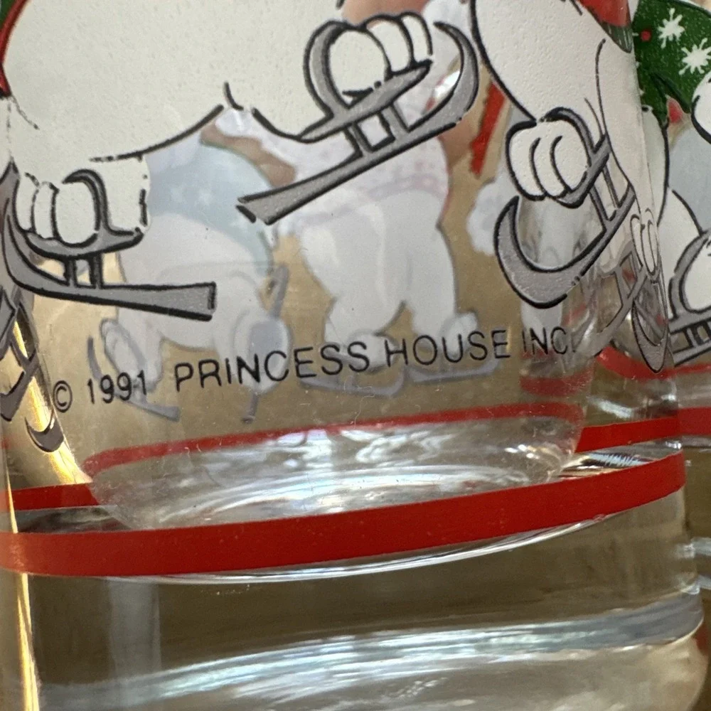 Set of 8 Vintage 1991 Princess House Polar Bear Ice Skating Highball Glasses. 6